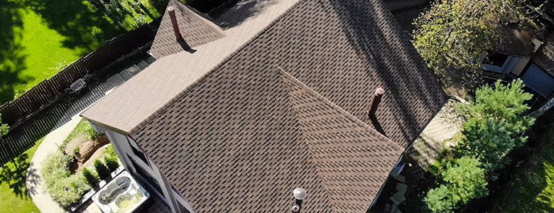 Birdseye view of a roof replaced by Allied Construction in Wayzata, MN